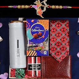 Rakhi set for brother/rakhi gift for brother/rakhi set-Decorated tray+1 Ram rakhi +roli chawal combo+1 box of cadbury celebrations+Water Bottle+Men's Neck Tie+Men's wallet+aromatic candle+Card-image-34