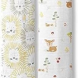 haus & kinder Jungle Collection 100% Cotton Muslin Swaddle Wrap for New Born Baby Boy and Girl, Soft Swaddle Cloth for New Born Set, Baby Swaddle Wrap for New Born, 100x100cm, 2Pcs (Lion - Woodland)-32