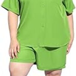 Women Plus Size Shirt With Elasticated Tie-Up Detail Shorts-image-35