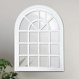 Art Street White Arched Windowpane Wall Mirror Semicircular Grid Design, Vintage Window Frame Style, Decorative Accent Mirror with White Finish, Leaning Full-Length Mirror Bedroom or Entryway 46x61 cm-image-2