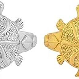 2Pcs Silver & Gold Plated Tortoise/Turtle Vaastu Feng Shui Good Luck Charm Finger Ring for Men and Women-image-98
