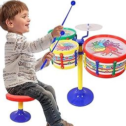 Toyshine Kids Drum Set 3 Pc, Beginner Toy for Kids Toys Toddler Musical Instruments Playset - Multi-14