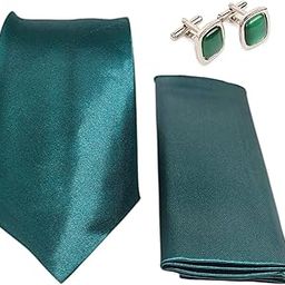 Bottle Green Italian Silk Tie, Pocket Square & Matching Cufflink Gift Set for Men – 2.75" Slim Necktie, 10x10 Handkerchief, Brass Cufflinks – Elegant Formal Accessories in Wooden Gift Box-image-18
