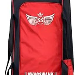 SWAGSWANK Cricket Kit Bag Dedicated Bat Pocket Durable Polyester Construction Adjustable Shoulder Straps Water-Resistant Design Stylish Cricket Bag for Cricketers - (RED)-image-48