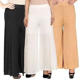 Stylish Casual Wear Malai Lycra Pant Palazzo Combo (Pack of 3) - Free Size-image-45