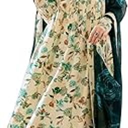 Women's Cream Pure Cotton Floral Printed Anarkali Kurti & Plazzo Pant with Dupatta-7