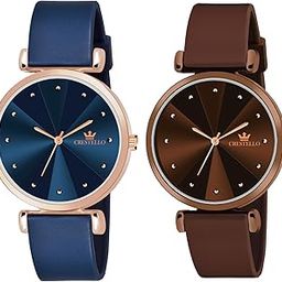 Silicone Strap Analog Wrist Watch Combo for Women (Blue/Green/Brown Strap) | Set of 2 Wrist Watches | CRCM-137-image-89