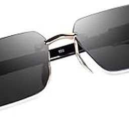 SAROS Rimless Sunglasses For Men Women Retro Snake Shape UV Protected Goggle Framless Stylish Sunglass (Black Gold)-17