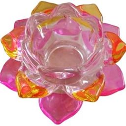 Breewell Fancy Crystal Glass Lotus Candle Holders | Pink & Yellow Color-image-88