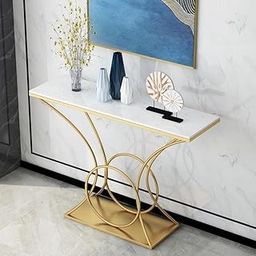 Online Decor Shoppee Elegant Console Table Wood and Metal with Marble Look top Console Tables for Living Room Bedroom and Entryway Hallway Side Tables for Room Decor etc. (White)-image-45