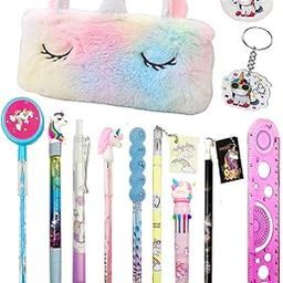 pack of 12 unicorn theme stationery for girls party favors, return, birthday gift for kids fur pencil case/pouch compass box with stationeries rakhi/rakshabandhan gift for sisters-image-15