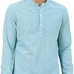see designs Men's Roll-Up Sleeve Mandarin Collar Woven Striped Cotton Short Kurta-picture-44