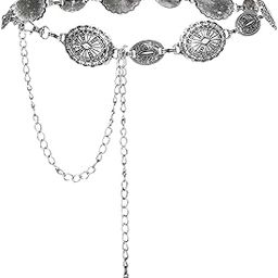 Western Metal Concho Belt for Women Cowgirl Chain Belts for Dresses Jeans Country Concert Outfit, Silver-image-59