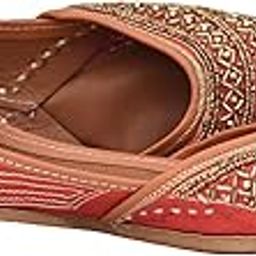 Beautiful Red Punjabi Jutti for Women | Handcrafted Soft Leather Comfort, Famous Golden Stone Work all over with Unique Design| Moccasins | Ladies Mojaris (Available in UK Size- 3, 4, 5, 6, 6.5, 7)-image-46