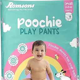 Romsons Poochie Play Pants Baby Diaper | Small Size | Super Absorbent Core | Leakproof Protection for up to 10 Hours | 360° Comfort Fit | Suitable for 3-8 KG | Pack Of 1 (78 Count)-image-100