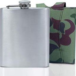 Stainless Steel Hip Flask (7OZ) with Army Camouflage Fabric Pouch – (NEW-207 ml)-image-15