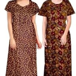 Permium Combo Cotton Long Half Sleeve Printed Nighty for Women-Brown-picture-52