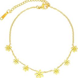 Zofia Flory Flower Women's Anklet | Stainless Steel | Gold-Tone Chain with Enamel Daisy Flower Charms | Elegant & Playful Anklet for Women | Adjustable Fit | Perfect for Gifting & Everyday Styling-image-7