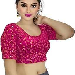 Stylish Golden Embroidery Work Readymade Stretchable Velvet Blouse - Soft Breathable Fabric, Latest Saree Blouse for Women-image-99