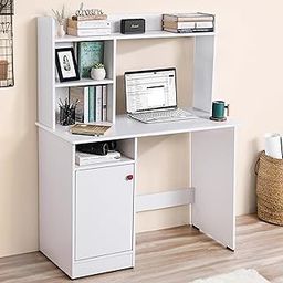 ABOUT SPACE Wooden Study Table with Hutch & Bottom Storage - Office Desk - Office Table for Laptop, PC-Engineering Wood Working, Drawing Computer table Table for Home (White - L 100 x B 50 x H 134 cm)-1