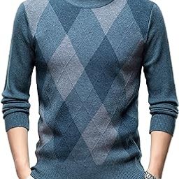 Men's Slim Fit Argyle Pattern Sweater Retro Crewneck Soft Pullover Leisure Long Sleeve Knit Sweatshirt-image-71