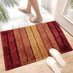 Kuber Industries 24x16 Inches Rectangle Anti Skid & Super Soft Door Mats for Home | Rainy Season Mats for Floor & Footmats for Bedroom, Kitchen & Balcony | Stripes - Red & Brown-33