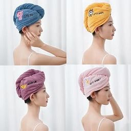 Microfiber Women's Plain Pattern Hair Towel Wrap 400 GSM, Absorbent Towel Hair-Drying Bathrobe Magic Hair Warp Towel Super Quick Hair Drying Cap Towel Set of -4-image-67