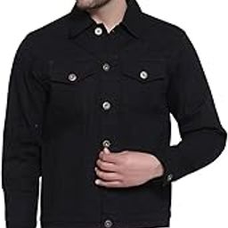 Mens Black Solid Denim Jacket-picture-11