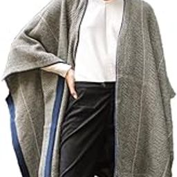 Women Angelfish Herringbone Cape (Charcoal Grey/Cobalt_Free Size)-29