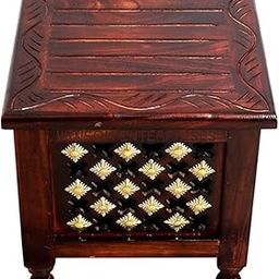Antique Wooden Stool with Brass Cutting Design Storage Stool for Living Room and Bedroom Furniture (Brown,12 X 12 X 12 Inches)-picture-19