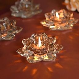 Nestasia Lotus Glass Tea Light Holder Set of 6, Diwali Decoration Items for Home Decor, Transparent-4