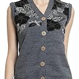 Women's Sweater for Winter Woolen Acrylic V Neck Floral Design Cardigan Sleeveless Sweater for Women Winter Woollen Stylish-image-40