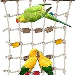 KSK 17" Parrot Bird Cotton Rope Swing Chew Climbing Net Cottan Rope Ladder Toy Play Gym Hanging Swing Net for Budgies Parakeet Small Bird Cage Accessories(Medium)-25