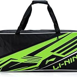 Li-Ning Crato Triple Zipper Polyester Badminton Kit Bag (Black/Lime)-picture-6