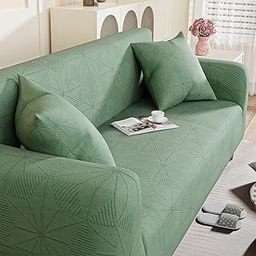Lukzer Universal 3 Seater Jacquard Sofa Cover with 2 Cushion Cover Soft Touching Flexible Stretch Slipcover (Pastel Green Starlight/SC-143-03/180-230cms) (220GSM)-image-27