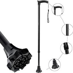 MCP Strong Walking Stick with Adjustable Height, Mild-Steel Body, Light Weight for Men/Women, Patients, Old People with Self Standing Base (Black)-28