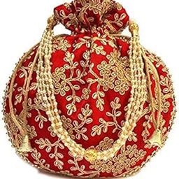 Matka Designer Handbags for Women Wedding Party and Return Gift potli Bags for Party Accessories .Outer Golden Embroidered Design-image-58