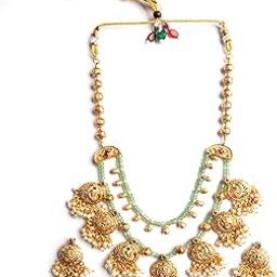 Gold-Plated Turquoise Onyx Filigree Necklace Set-image-58