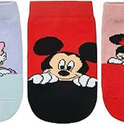balenzia x Disney Anti-Skid Lowcut socks for Girl | Disney Mickey Minnie socks for Kids (Pack of 3 Pairs/1U) Black,Red,Blue-picture-12