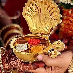 SOLINO Brass Haldi Kumkum Chawal Akshat Box, Multi-Purpose Sindoor Box Pooja Items Storage Box with Golden Finish Home/Office Temple Seap saipe Karanda-image-37
