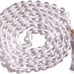 REBUY Clear Quartz Sphatik Mala108+1 Bead Healing Crystal Rosary Necklace Mala Bead Size 8 MM Natural Stone For Unisex Adult-image-2