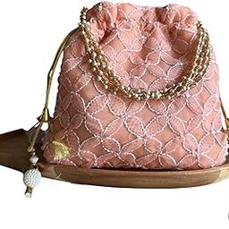 Kala All-Over Hand Embroidered Chikankari Potli Bags | Moti Strap | Adjustable Drawstring | Ethnic Bridal Return Gift | Festive Clutch Pouch for Women | Traditional Handbag-20