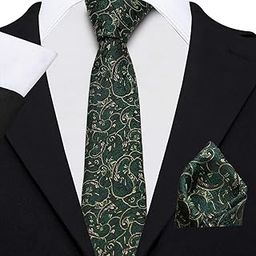 Tie for Men – Paisley Silk Neck Ties Set with Cufflinks Flower Pin, Pocket Square & Black Gift Box, Combo Necktie Sets for Office Wear, Formal Suits & Weddings (Bottle Green, Paisley-23)-image-5