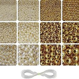 INDIKONB Gold and Off-White Moti Pearl Beads Jewelry Making Materials Set - Beads for Jewellery Making, Earring Making, DIY Art and Craft (Off White + Gold)-image-43