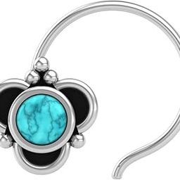 PeenZone 925 Sterling Silver Round Shape Turquoise Stone Cup Setting Nose Pin Stud for Women Girls-image-27