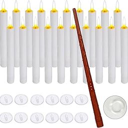 UJEAVETTE 20 Pieces LED Floating Candles with Wand Remote Timer for Halloween Brown Wand-11