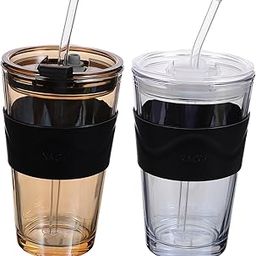 UTHCLO 2pcs Glass Water Bottle Cup Lid Straw School Water Bottle for Boys and Girls Iced Tea Drinking-image-27