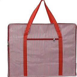Kuber Industries Lining Design Rexine Underbed Moisture Proof Storage Bags for Clothes with Zipper Closure and Handle (Red, Jumbo) - CTKTC044909-24