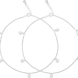 925 Sterling Silver Cubic Zirconia Rhodium Plating Anklet (Pair) | Gift for Women & Girls | With Certificate of Authenticity & 925 Stamp-1