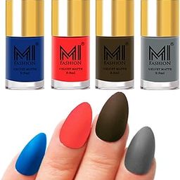 MI FASHION Velvet High Finish Matte Nail Polish Combo Set Radiant Nails 9.9ml Each Navy Blue, Neon Orange, Olive Brown, Grey (Pack Of-4)-picture-15